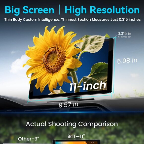 11" Large Wireless Apple CarPlay Screen for Car - with 4K Dash Cam/1080p BU cam - Picture 4 of 9